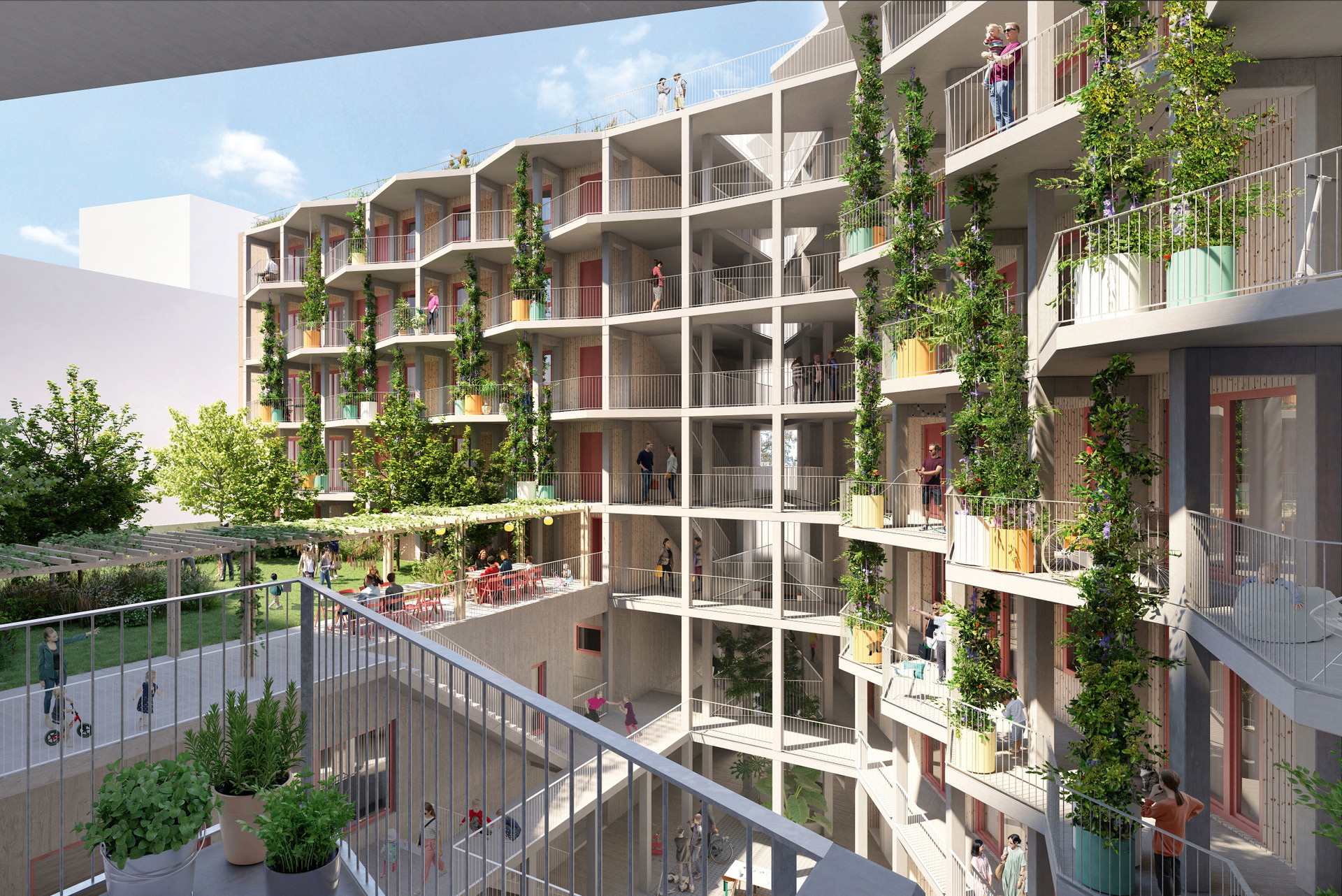 Vis-à-Wien, Village im Dritten. Auf dem Baufeld 11B errichtet der Bauträger Schwarzatal ein Wohnhaus 
mit 111 Wohnungen, davon 46 Wohn­einheiten für die Baugruppe Vis-à-Wien. 
Geheizt wird mit einem Nahwärmenetz aus geothermischer Energie. 
schwarzatal.at, vis-a-wien.at, 
einszueins.at