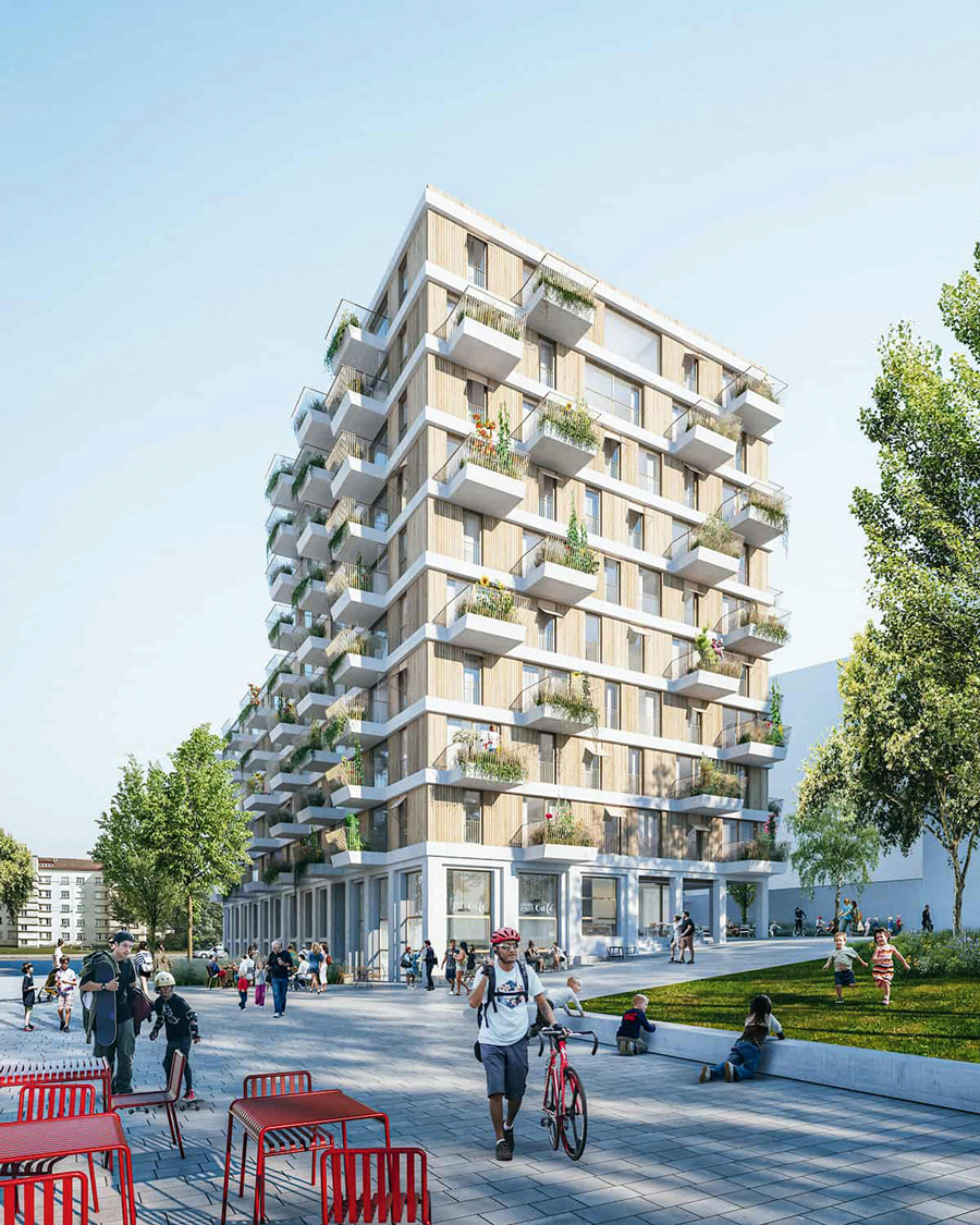 Village im Dritten:
Auf elf Hektar Land entsteht ein nachhaltiges Stadtquartier. Darunter auch dieses Holzhochhaus des Bauträgers ARE mit 63 Wohnungen. 
Für die Architektur zeichnet ­nonconform verantwortlich. 
villageimdritten.at
are.at
nonconform.at