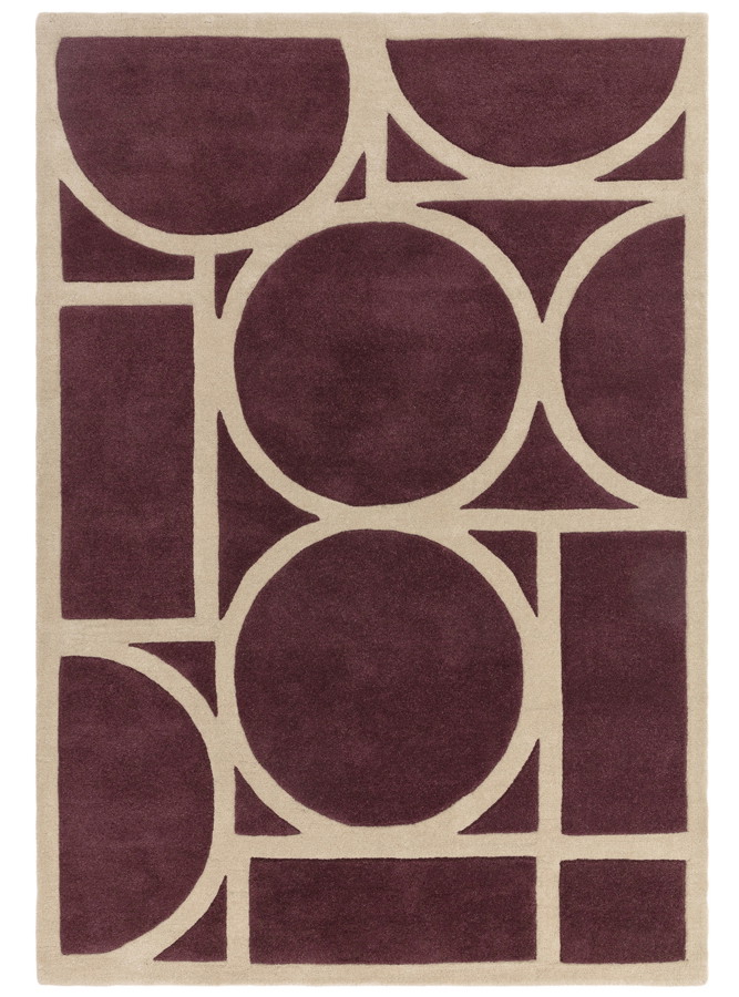 Geometrisch:  Der »Metro Rug« in Plum avanciert 
dank seines auffälligen Musters in kontrastreichen Beige- und Lilatönen im Nu zum Eyecatcher. 
janeclayton.co.uk