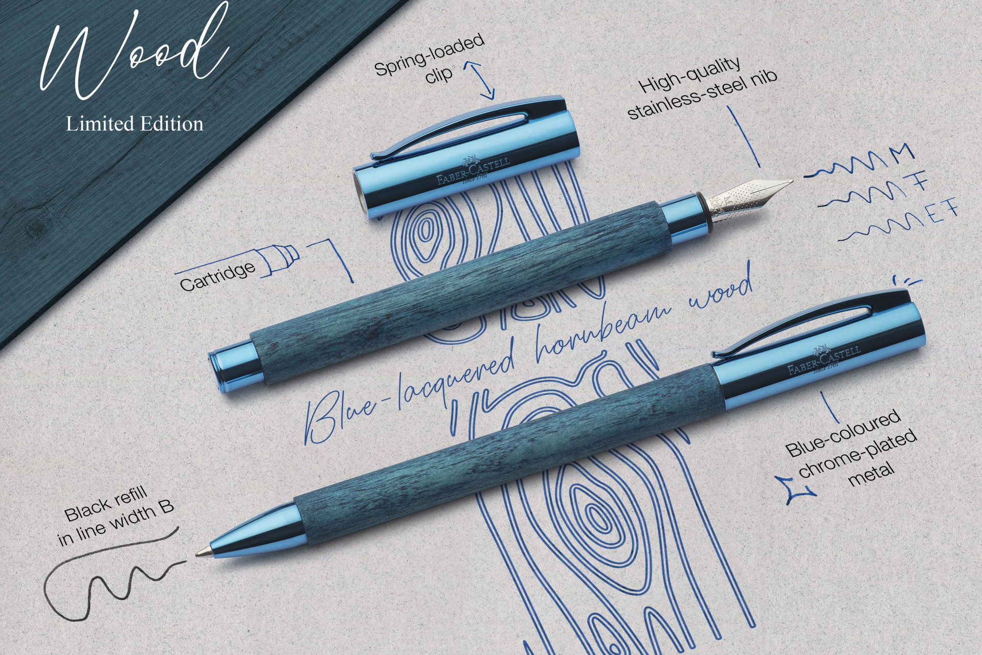 Ambition Blue Wood, Füllfederhalter 100,00 EUR / Drehkugelschreiber 90,00 EUR