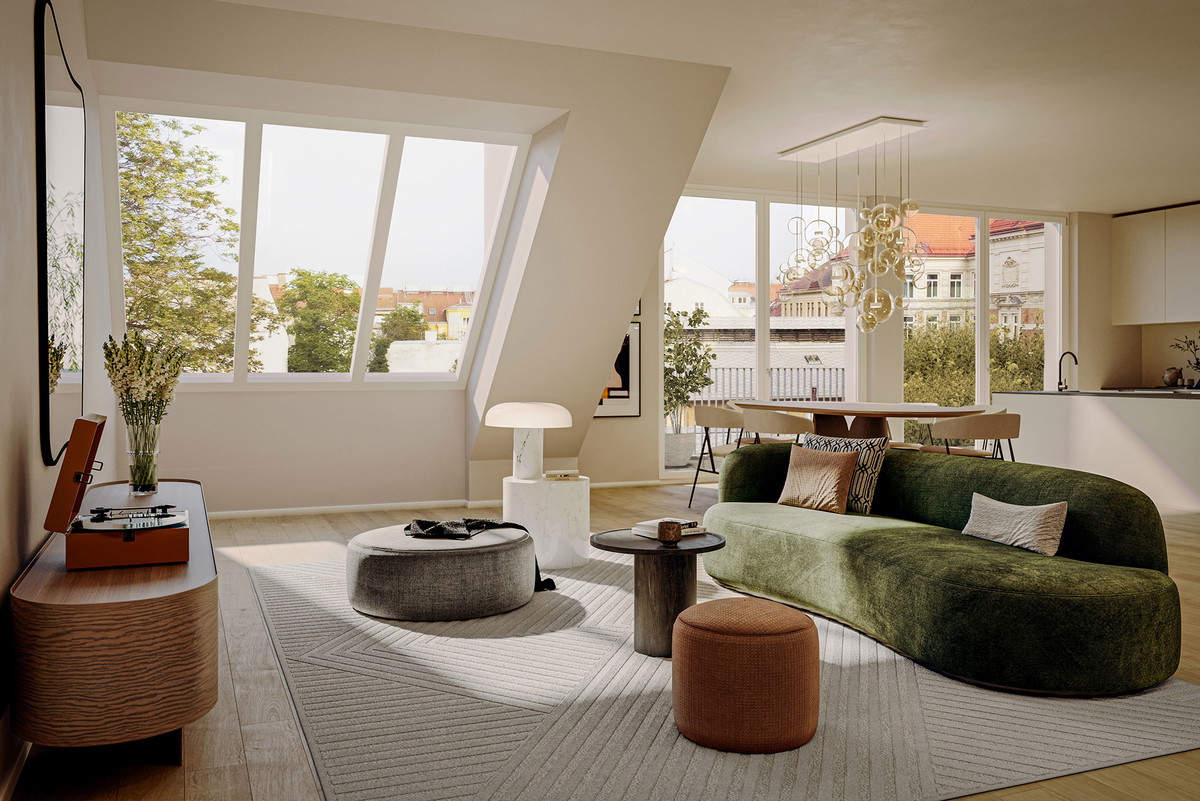 Das Wohnzimmer in einer Neubauwohnung.