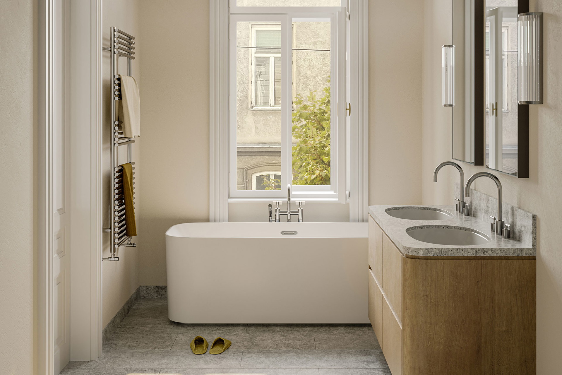 Das Badezimmer in einer Altbauwohnung. 