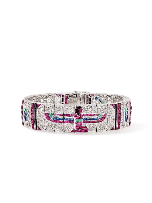 Armband Egyptian Pattern, 1924
Platin, Smaragde, Rubine, Saphire, Onyxe, Diamanten