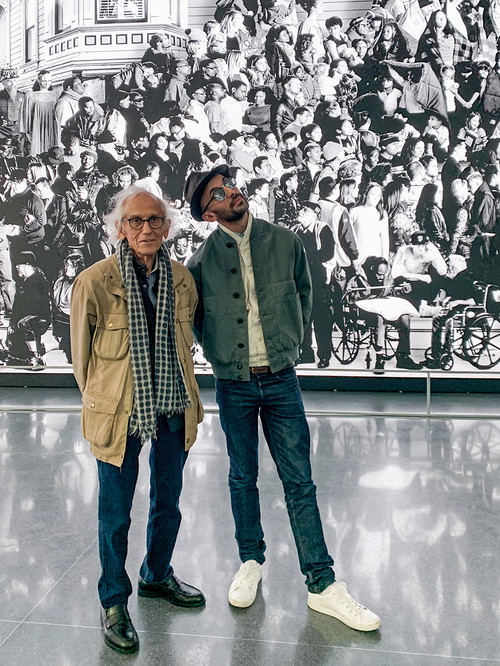 Christo and JR at the San Francisco Museum of Modern Art during the exhibition of JR's "The Chronicles of San Francisco", San Francisco, May 2019