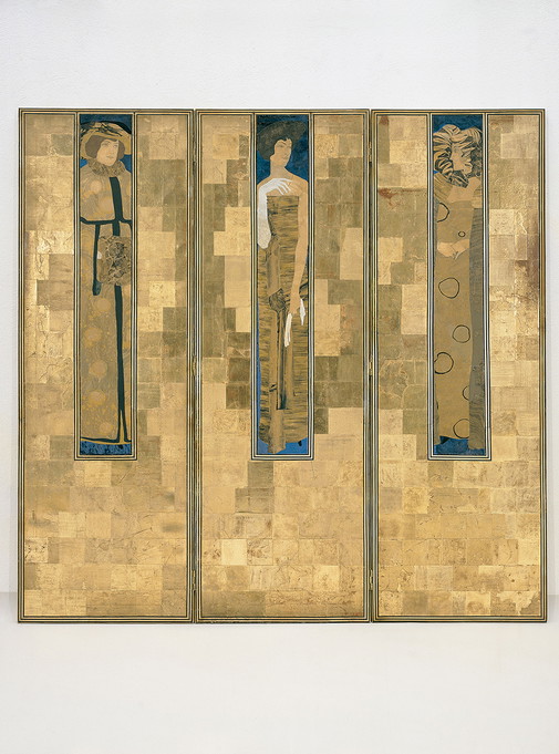 Koloman Moser, Paravent, 1906
Ausführung: Wiener Werkstätte/Karl Beitel/Therese Trethan
Holz, Gold- und Tunkpapier, Borte
