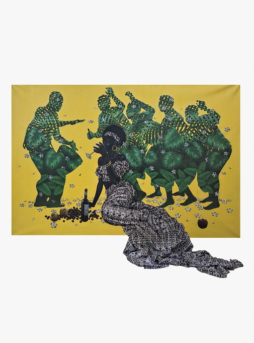 Filafriques Reggie Khumalo, Victories in Vines, 200x300cm, 2024, acrylic and fabric on canvas