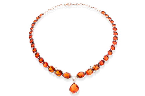 Collier mit Feueropalen, Zirkonen und Diamanten in 18 Karat Roségold.
