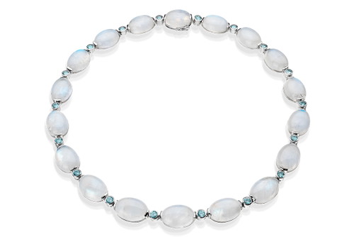 Mondstein-Collier mit blauen Zirkonen in 18 Karat Weißgold.