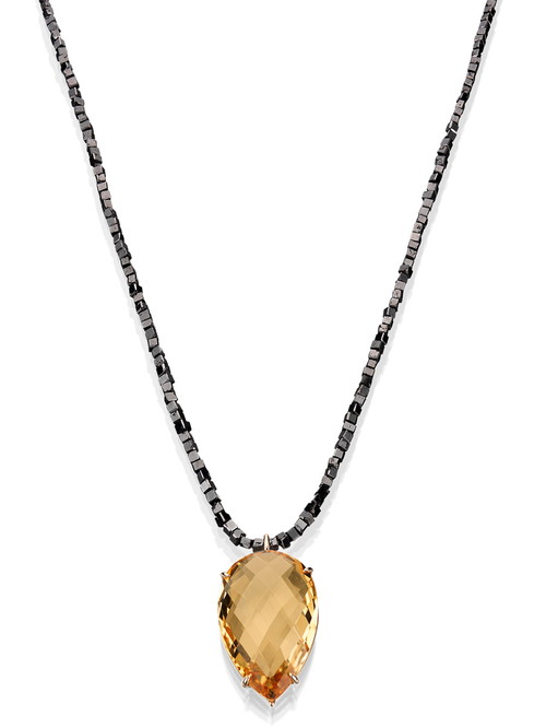 Schwarze Diamant-Kette mit Citrin-Anhänger in 18 Karat Rosegold.