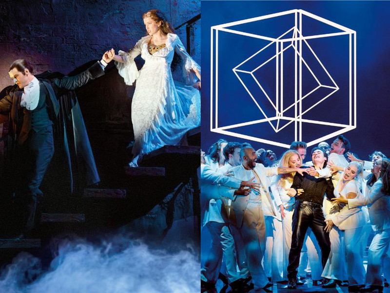 Kapriziöse Persönlichkeiten. Falco – Bild rechts: im Zentrum Moritz Mausser – konnte die öffentliche Figur nicht mit der privaten in Einklang bringen. Das Phantom – Bild links: Anton Zetterholm mit Lisanne Clémence Veeneman als Christine Daaé – bleibt bis zum Schluss mysteriös.