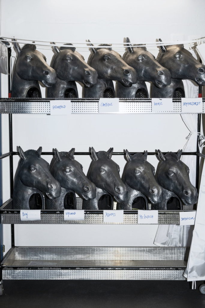 Und hier sehen Sie die Walküren- Geschwister-Pferdekopfhelme von jenem, den Konieczny auf Seite 37 in der Hand hält. Alles aus der Walküre-Produktion des Opernhauses Zürich.