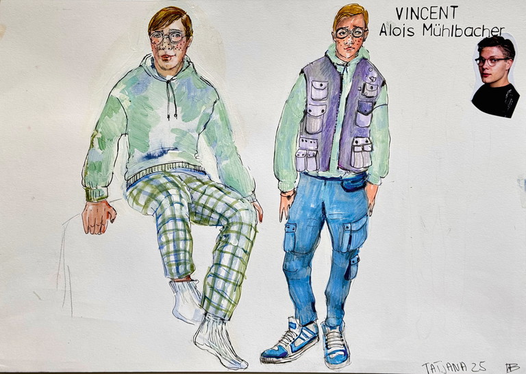 Figurinen von Vincent. Tatjana Ivschina entwarf sowohl die Kostüme als auch das Bühnenbild.