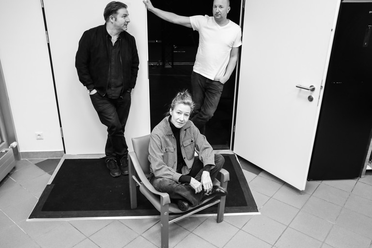 Gloger, Wokalek und Bernau in der Probebühne des Volkstheaters.